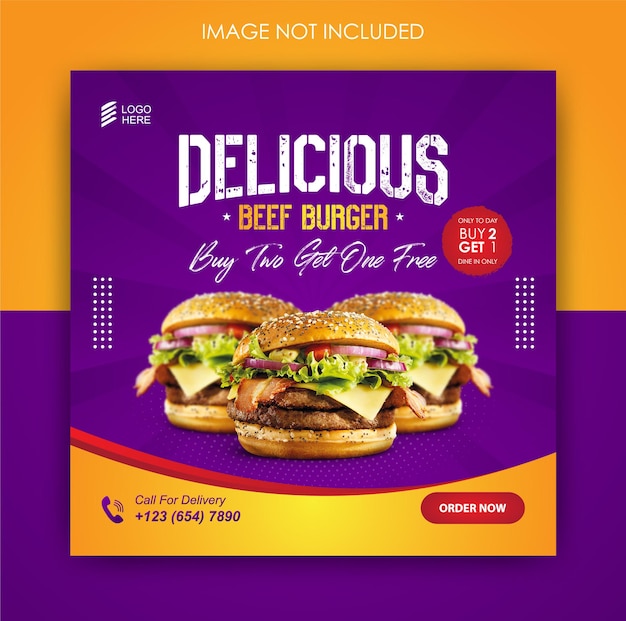 Social media promotion burger food and instagram post design template