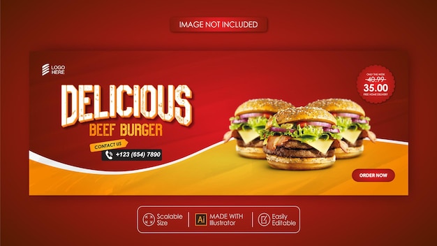 Social media promotion burger food and instagram post design template