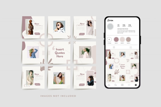 Social media puzzle frame griglia post modello per la promozione della vendita di moda