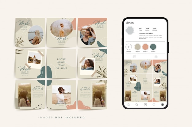 Вектор Шаблон поста в виде сетки для социальных сетей