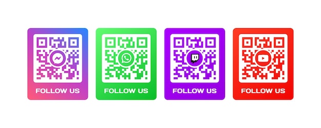 소셜 미디어 qrcode follow us 아이콘 메신저  ⁇ 츠앱 트위치 유튜브 로고 QR코드와 follow us 버튼 편집 소셜 미디어 로고 고립된 소셜 미디어 아이콘  ⁇ 터 아이콘