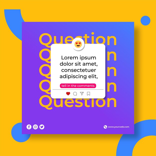 Social media question tutorial tip trick quick tips layout template with awesome gradient design in purple blue white yellow color Vector illustration