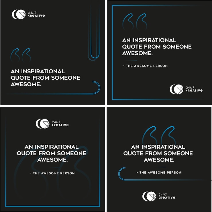 Vector social media quote template gradient blue and black