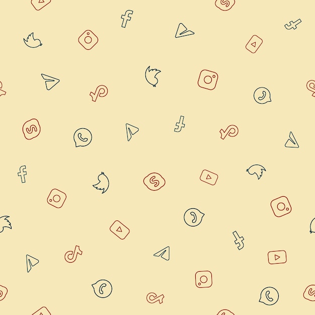 Social media seamless pattern with instagram whatsapp youtube skype tiktok facebook telegram twitter symbols on background Vector illustration for wallpaper