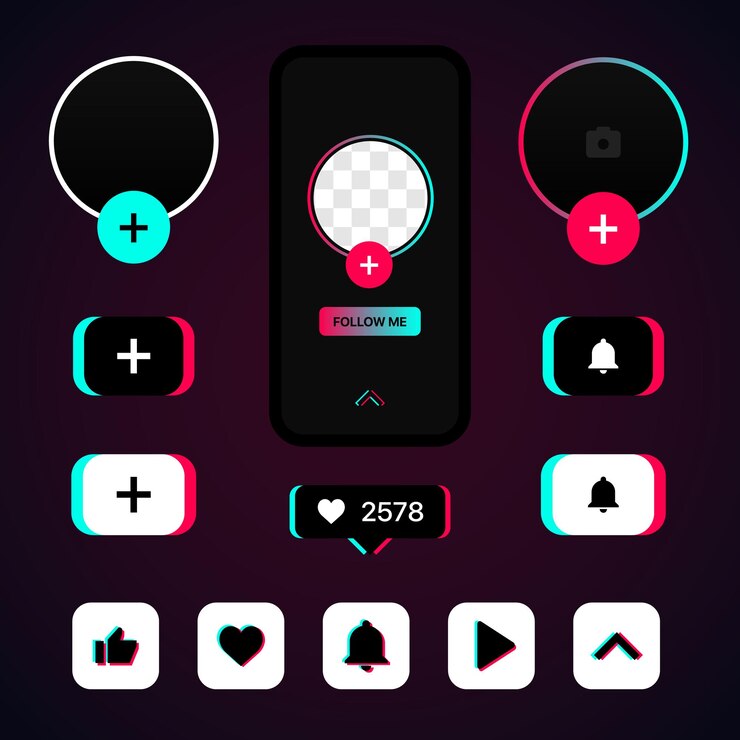 Vector ソーシャルメディアセットduotoneアイコンと要素スワイプアイコン購読のようにアイコン再生アイコングラデーションの背景にベクトルイラスト