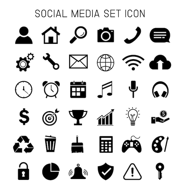 Social media set icon on white background function manu on telephone set symbol business