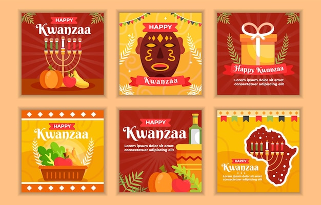 Vector social media-set voor kwanzaa