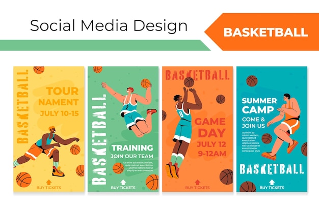 Vector social media set with basketball club promotion