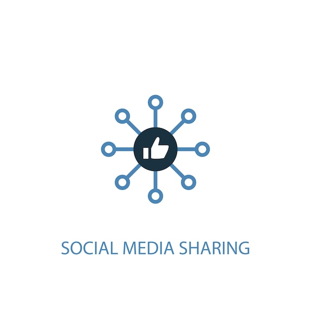 소셜 미디어 공유 개념 2 컬러 아이콘입니다. 간단한 파란색 요소 그림입니다. 소셜 미디어 공유 개념 기호 디자인입니다. 웹 및 모바일 Ui/ux에 사용할 수 있습니다.