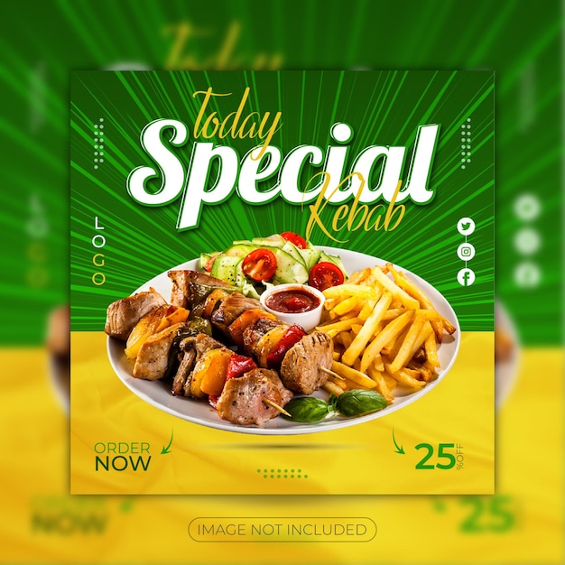 Social media shish kebab food menu post or instagram web banner template design