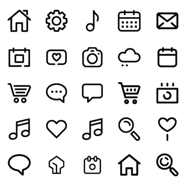social media shop and message line icon doodle set vector art and illustration
