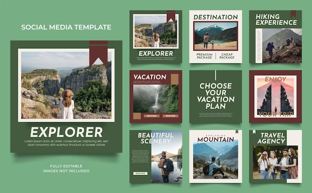 Social media sjabloon banner reis- en vakantieservice promotie volledig bewerkbare instagram en facebook vierkante postframe puzzel biologische verkoopposter