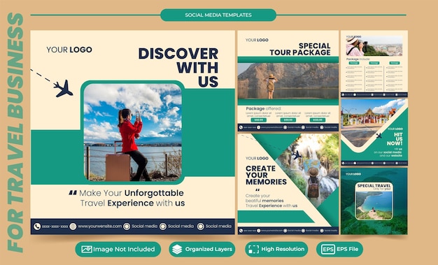 Social media-sjabloon voor advertenties van reisbureaus