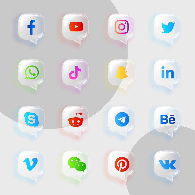 Social media soft transparent icons collection pack