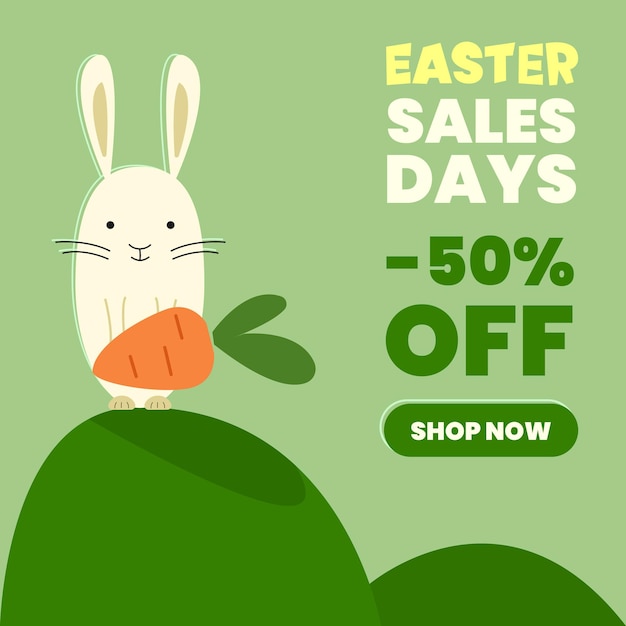 Vector social media square sale banner concept with easter bunny template