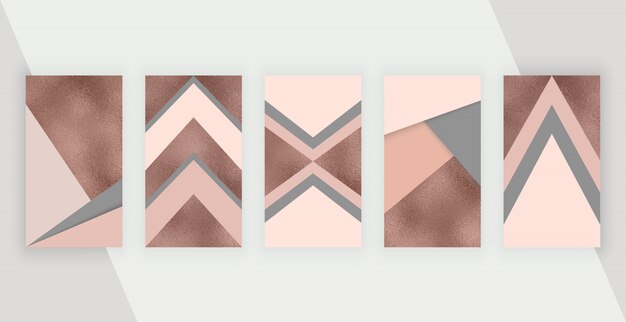 Vector social media stories background with pink, rose gold geometric design.