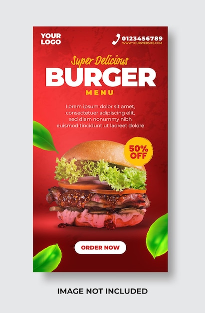Vector social media stories design template for burger restaurant