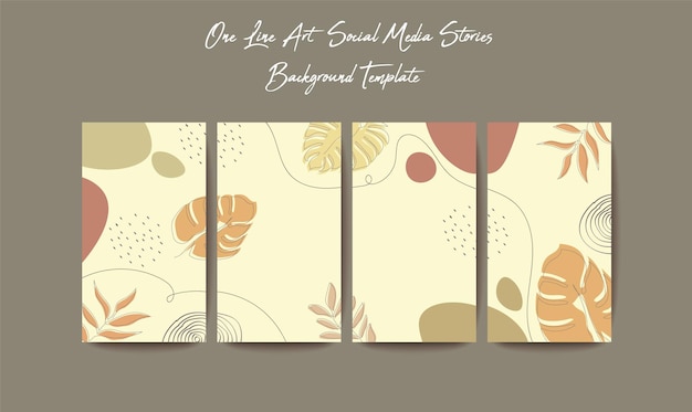 Social media stories template in grid puzzle style with one line art background