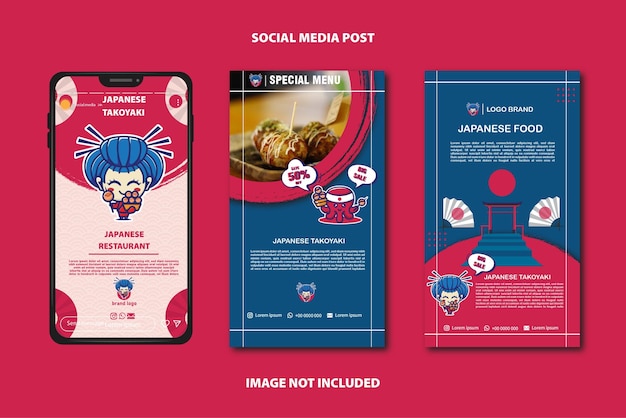 Vector social media stories template japanese food