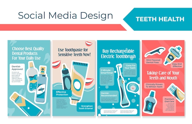 Progettazione di storie sui social media con prodotti per la salute dei denti