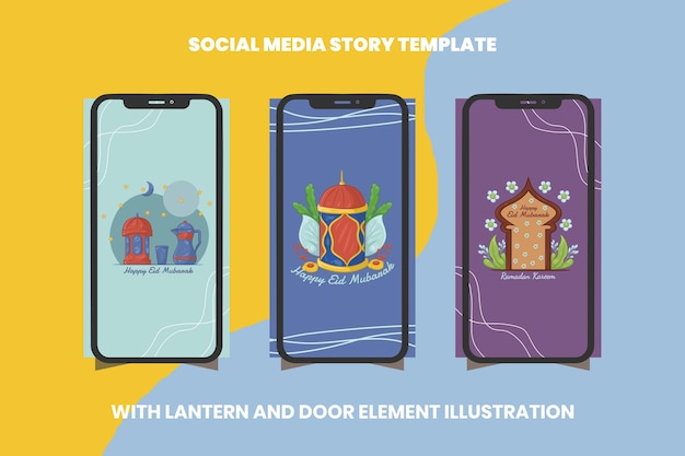 Social Media Story Template with Lantern and eid elements