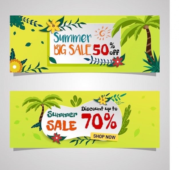 Social media summer sale banner tropical vibe design