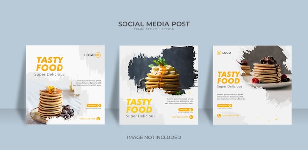 Modello di post sui social media del ristorante di design di cibo gustoso sui social media vettore premium