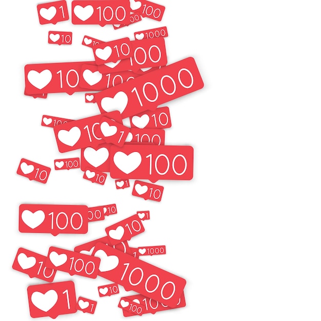 Social media tellers. Zoals achtergrond. Iconen van sociale netwerken. SMM, digitale marketing, reclame, app, seo, web achtergrond met vallen als tellers geïsoleerd op witte achtergrond. Web verslaving.