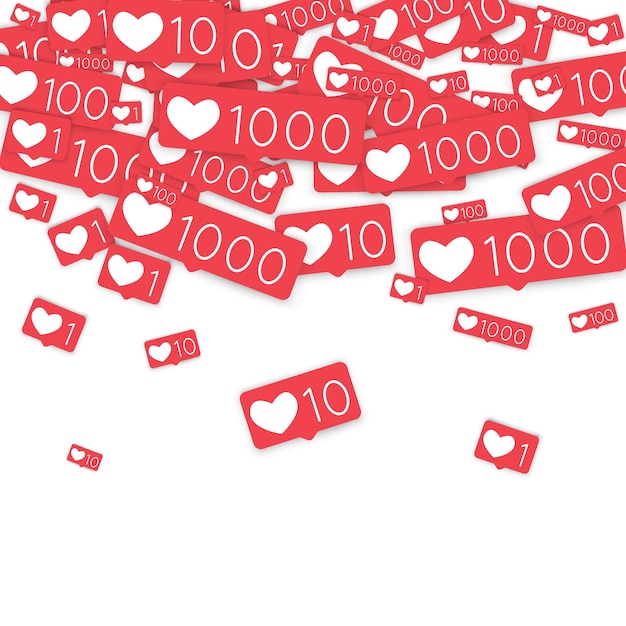 Social media tellers. Zoals achtergrond. Iconen van sociale netwerken. SMM, digitale marketing, reclame, app, seo, web achtergrond met vallen als tellers geïsoleerd op witte achtergrond. Web verslaving.