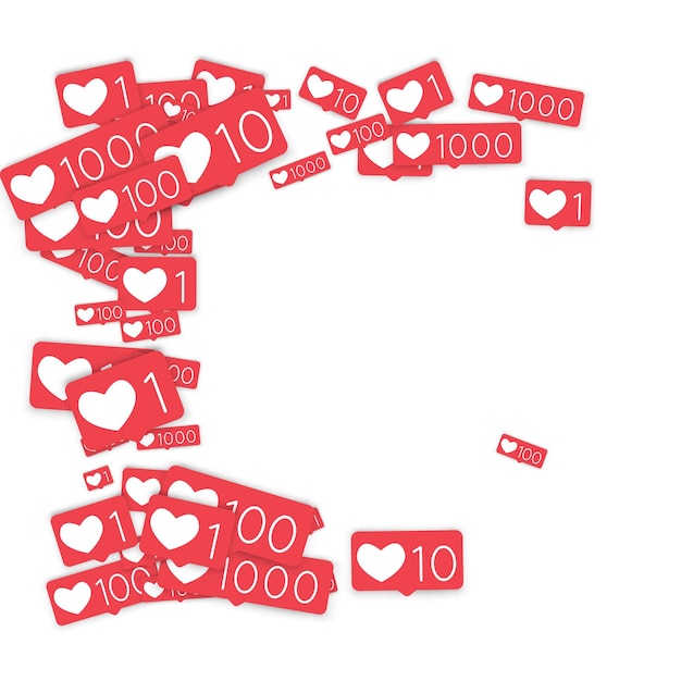 Social media tellers. Zoals achtergrond. Iconen van sociale netwerken. SMM, digitale marketing, reclame, app, seo, web achtergrond met vallen als tellers geïsoleerd op witte achtergrond. Web verslaving.