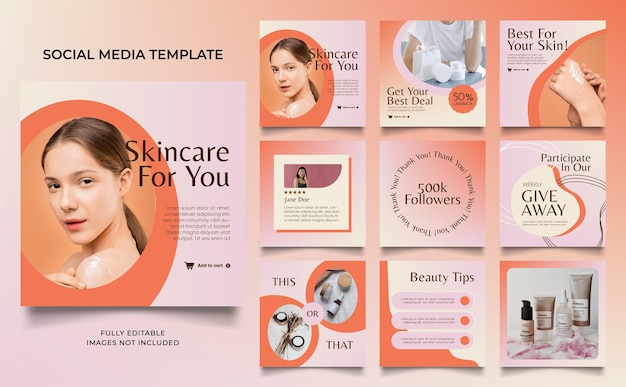 Vector social media template banner beauty care cosmetic and spa sale promotion fully editable instagram and facebook square post frame puzzle organic sale poster