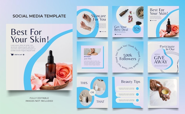 Social media template banner beauty care cosmetic and spa sale promotion fully editable instagram and facebook square post frame puzzle organic sale poster