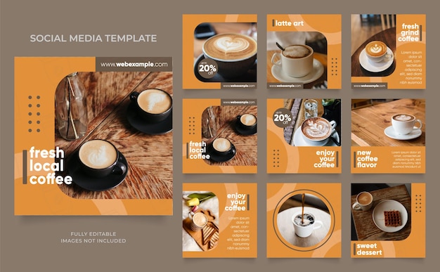 ソーシャルメディアテンプレートバナーブログコーヒー販売プロモーション完全に編集可能なinstagramとFacebookの正方形のポストフレームパズル有機販売ポスター飲み物と飲み物のベクトルの背景