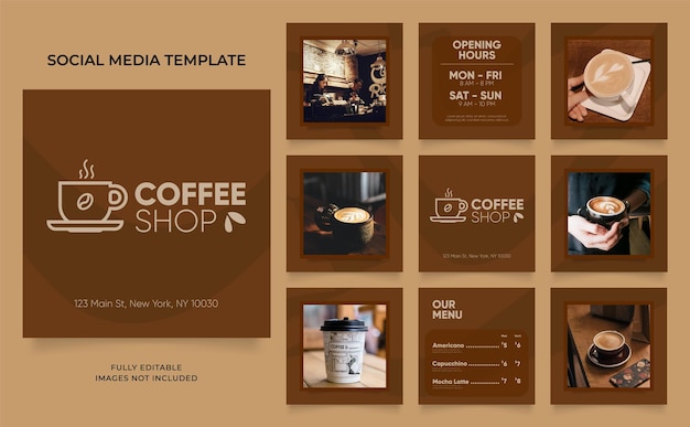 Social media template banner blog coffee sale promotion fully editable instagram and facebook square post frame puzzle organic sale poster drink and beverage vector background