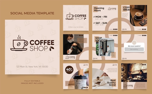 Social media template banner blog coffee sale promotion fully editable instagram and facebook square post frame puzzle organic sale poster drink and beverage vector backgroundx9