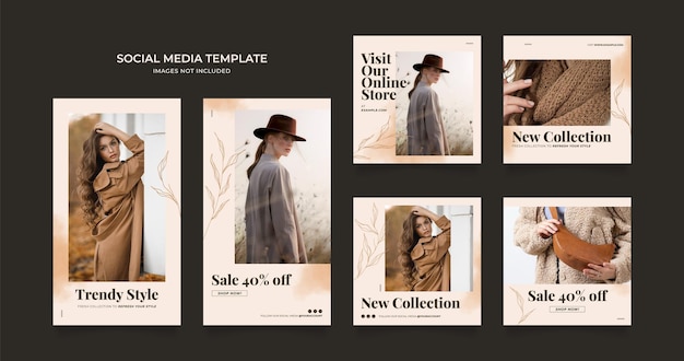 Social media template banner blog fashion sale promotion fully editable instagram and facebook square post frame puzzle organic sale poster brown beige vector background