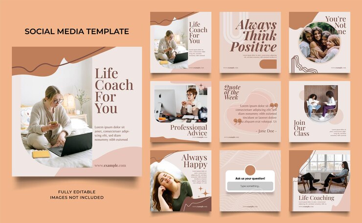 Social media template banner blog personal coach promotion fully editable instagram and facebook post sale poster trainer course vector background