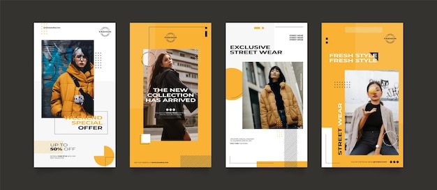 Vector social media template banner blog street wear fashion sale promotion fully editable instagram and facebook square post frame puzzle organic sale poster yellow white black vector background