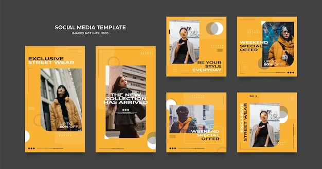 Social media template banner blog street wear fashion sale promotion fully editable instagram and facebook square post frame puzzle organic sale poster yellow white black vector background