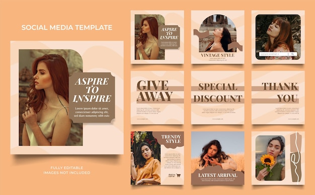 Social media template banner fashion sale promotion in brown beige color fully editable instagram and facebook square post frame puzzle organic sale poster