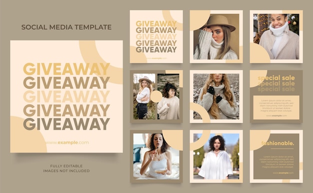 Vector social media template banner fashion sale promotion in brown beige color fully editable instagram and facebook square post frame puzzle organic sale poster