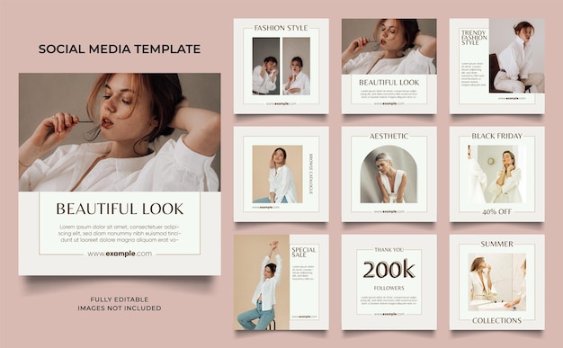 Social media template banner fashion sale promotion in brown color fully editable instagram and facebook square post frame puzzle organic sale poster