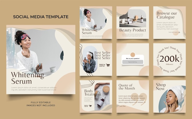 Vector social media template banner fashion sale promotion in brown color fully editable instagram and facebook square post frame puzzle organic sale poster
