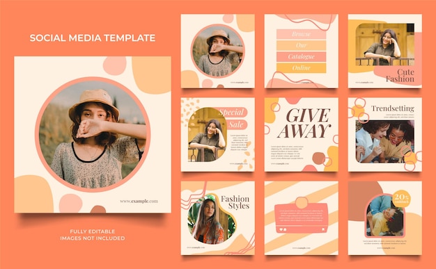 Vector social media template banner fashion sale promotion in brown yellow color fully editable instagram and facebook square post frame puzzle organic sale poster
