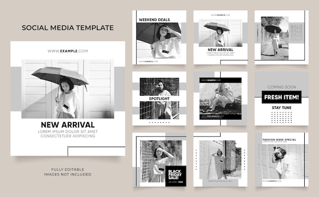 Social media template banner fashion sale promotion fully editable instagram and facebook square post frame puzzle organic sale poster black white vector background black friday theme