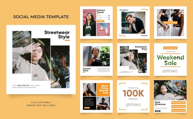 Social media template banner fashion sale promotion fully editable instagram and facebook square post frame puzzle organic sale poster