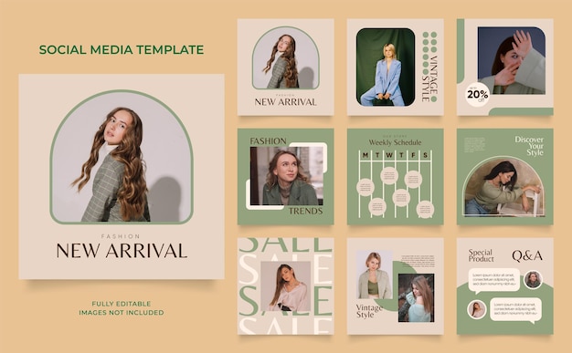 Banner modello social media promozione vendita moda completamente modificabile instagram e facebook poster quadrato con cornice puzzle poster di vendita organica