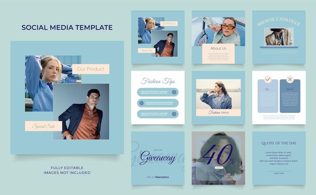 Social media template banner fashion sale promotion fully editable instagram and facebook square post frame puzzle organic sale poster