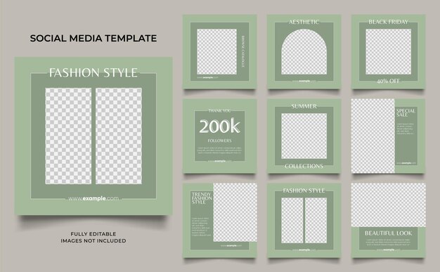 Vector social media template banner fashion sale promotion in green color fully editable instagram and facebook square post frame puzzle organic sale poster