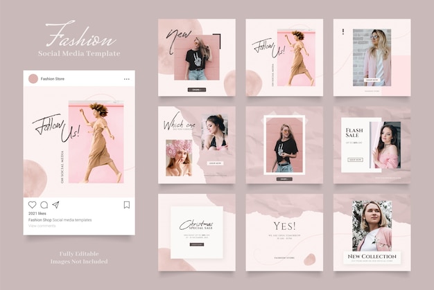 Social media template banner fashion sale promotion.post frame puzzle rosso rosa bianco colori